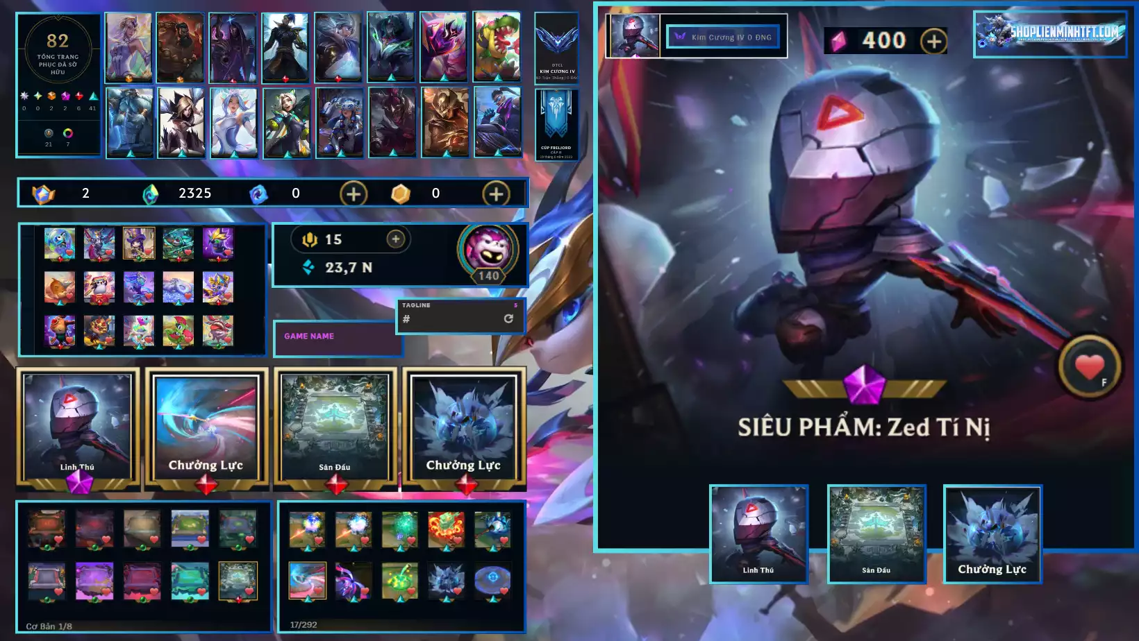 Zed  Siêu Phẩm Tí Nị - Dư 2 Huy Chương - 1 Tí Nị Thường - 1 Sàn Đỏ - Chưởng Lực Như Ảnh - Còn Đổi Tên - Lol Full Tướng - Skin 82 - Lv 140 - Rank TFT KC 4